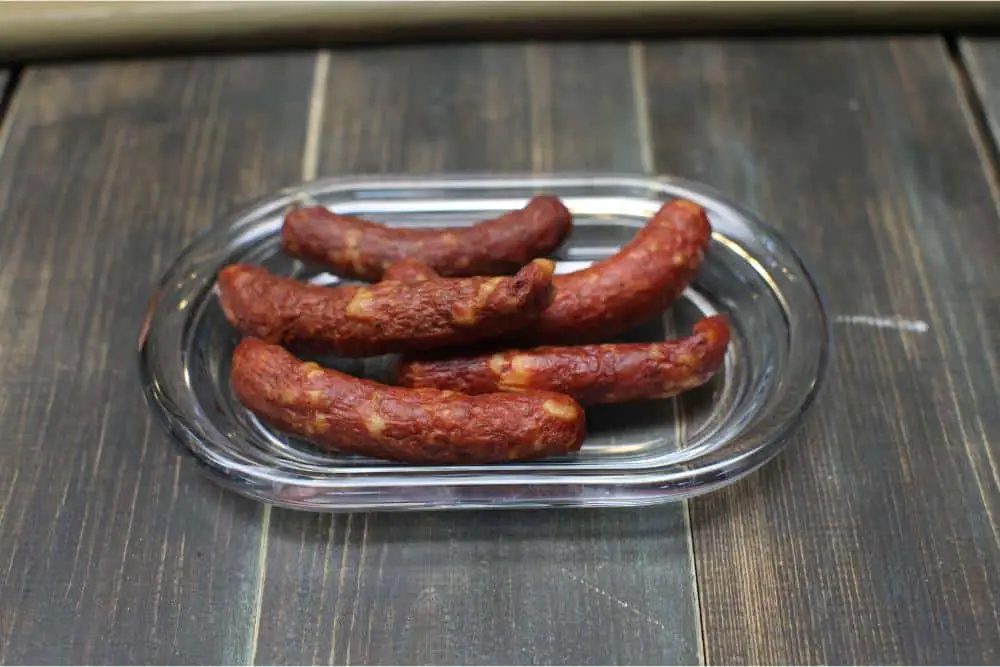  dry sausages on a platter