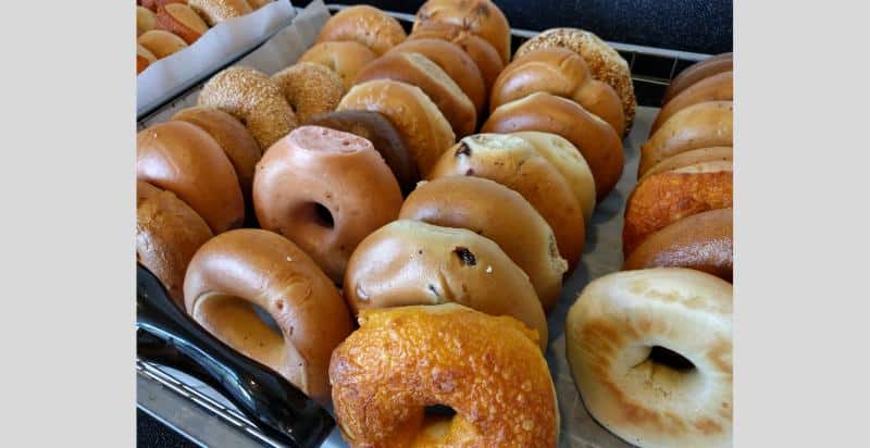 A variety of delicious bagels.